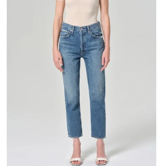 Agolde Riley High Rise Crop Denim Women’s Size 29 Frayed Hem NWOT - Picture 1 of 11
